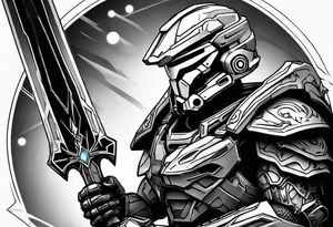 Halo energy sword through skull tattoo idea