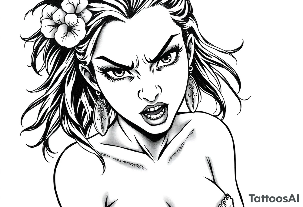 naked girl, angry, on beach tattoo idea