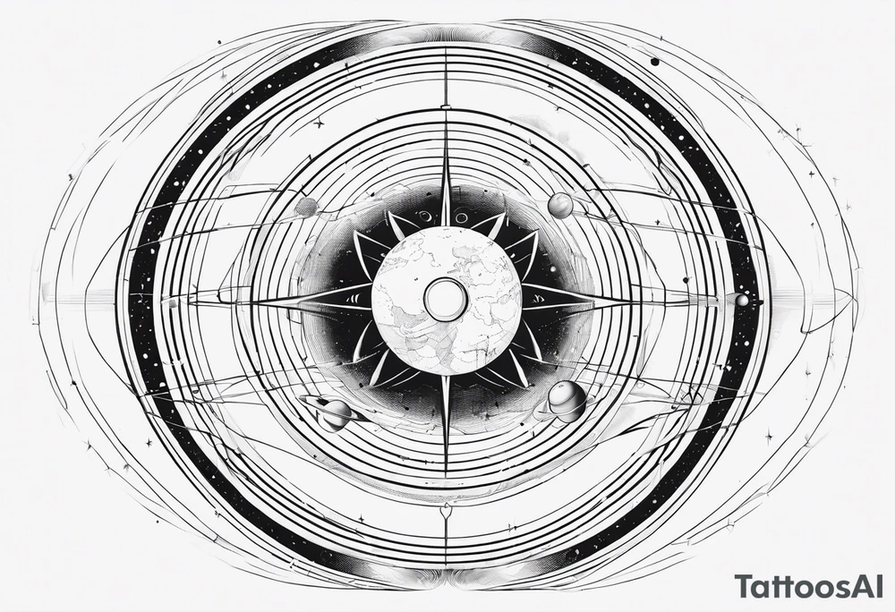 Abstract pulsar map with diagram of the solar system tattoo idea