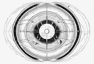 Abstract pulsar map with diagram of the solar system tattoo idea