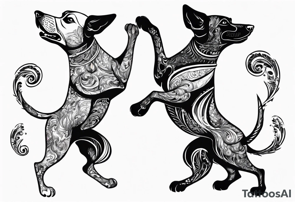 two dogs dancing on their hind legs. tattoo idea