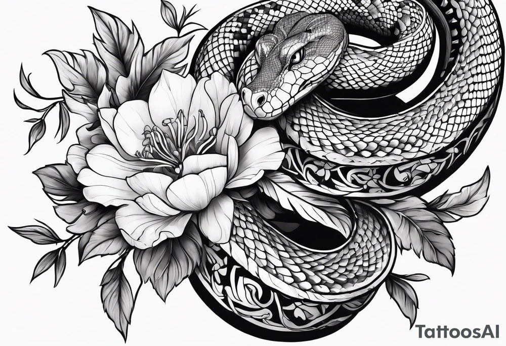 A snake wrapped around flowers tattoo idea