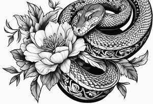 A snake wrapped around flowers tattoo idea