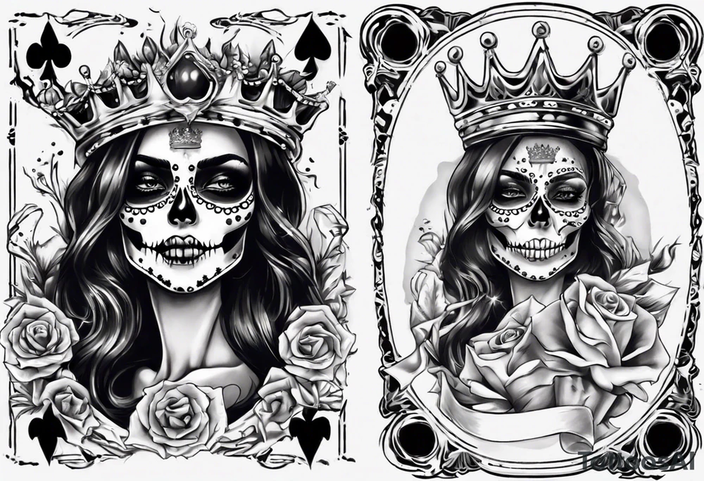santa la muerta with money and crown
on the card tattoo idea