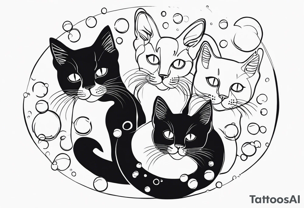 cute felines floating up in bubbles tattoo idea