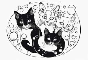 cute felines floating up in bubbles tattoo idea