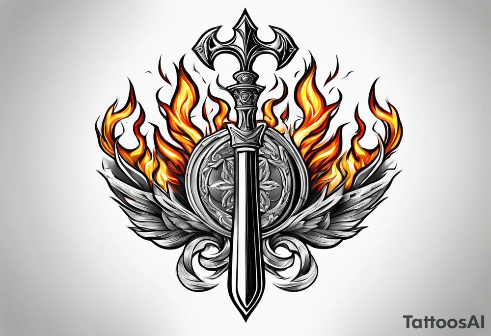 ukraine trident turning into fire and lightning tattoo idea