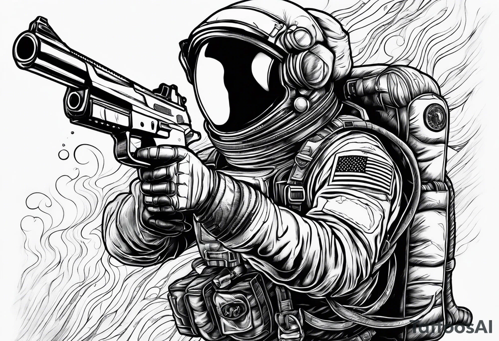 Astronaut Tries to Kill Himself with a Gun American Traditional tattoo idea