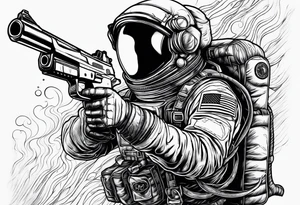 Astronaut Tries to Kill Himself with a Gun American Traditional tattoo idea