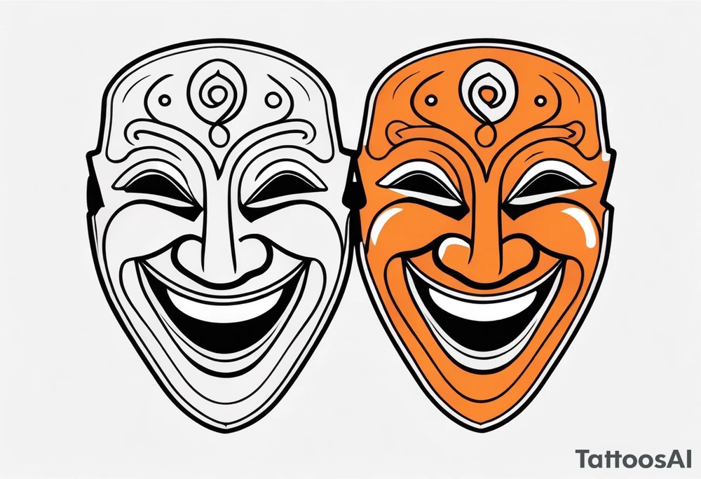 Laughing mask that is orange and black tattoo idea