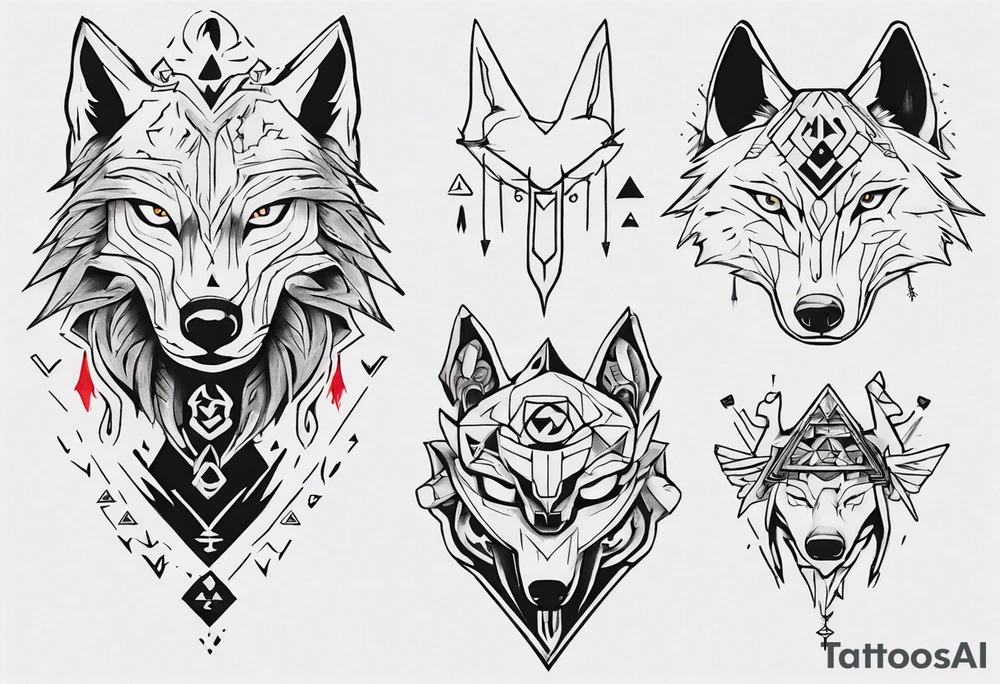 wolf head with zelda symbols mixed into the design tattoo idea wolf head with zelda symbols mixed into the design tattoo idea