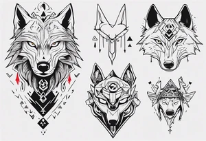 wolf head with zelda symbols mixed into the design tattoo idea