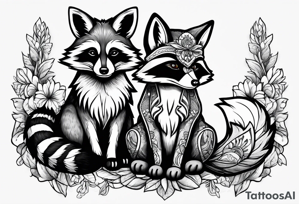 Raccoon and fox stuffed animals playing together tattoo idea