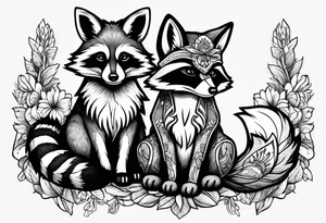 Raccoon and fox stuffed animals playing together tattoo idea