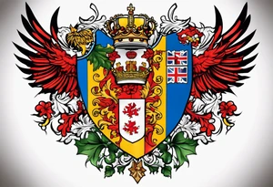 Merge the heraldic elements of england, northern ireland, ireland, scotland, wales, germany, croatia, serbia, slovakia, slovenia, and czech republic. tattoo idea