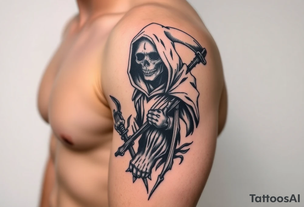 full sleeve grim reaper tattoo idea