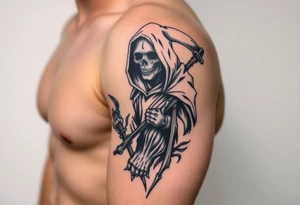 full sleeve grim reaper tattoo idea