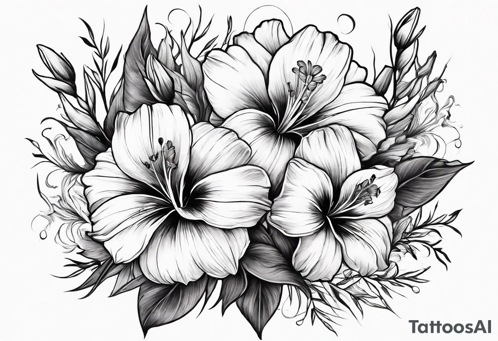 Cosmos's and Gladiolus 
Bouquet tattoo idea