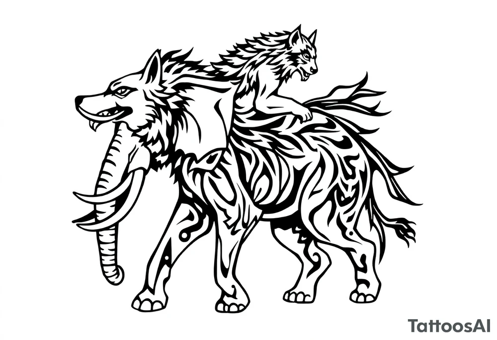 Wolf riding an elephant tattoo idea