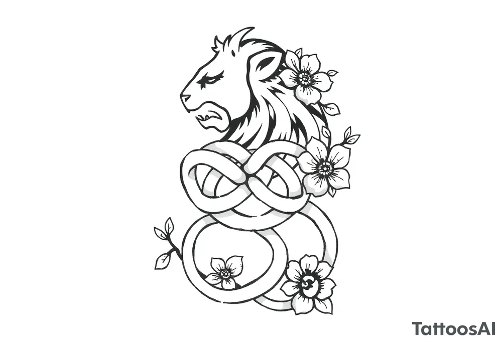 Celtic lion knot with flowers tattoo idea