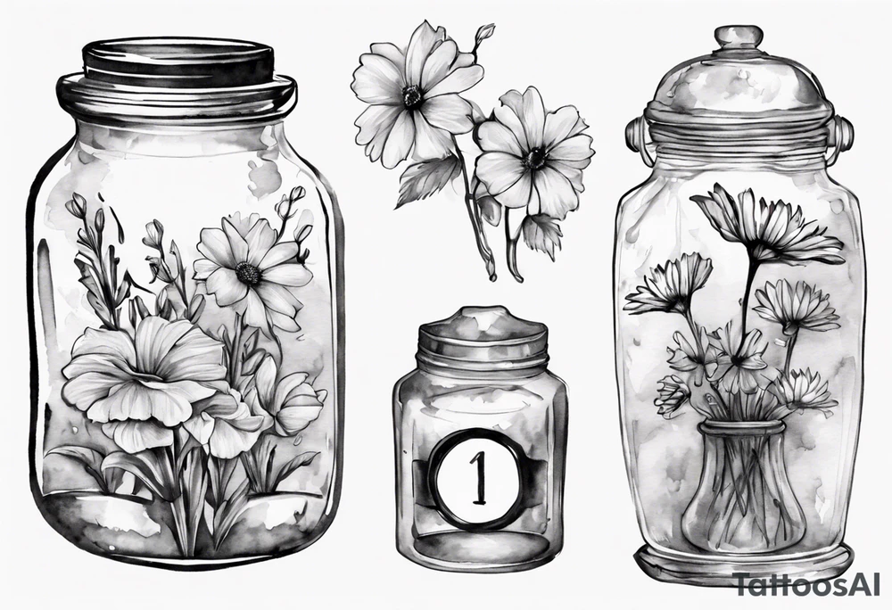 jar with flowers and the date blow the jar 12.08.05 tattoo idea