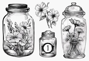 jar with flowers and the date blow the jar 12.08.05 tattoo idea