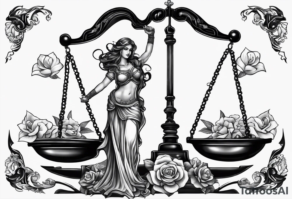 Themis with scales on her entire back tattoo idea