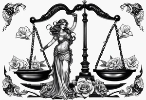 Themis with scales on her entire back tattoo idea