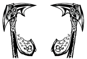 Viking axes 
on both shoulders with detailed rune engravings tattoo idea