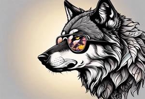 Badass wolf wearing sunglasses
Dark woods
Mountains
Sunset tattoo idea