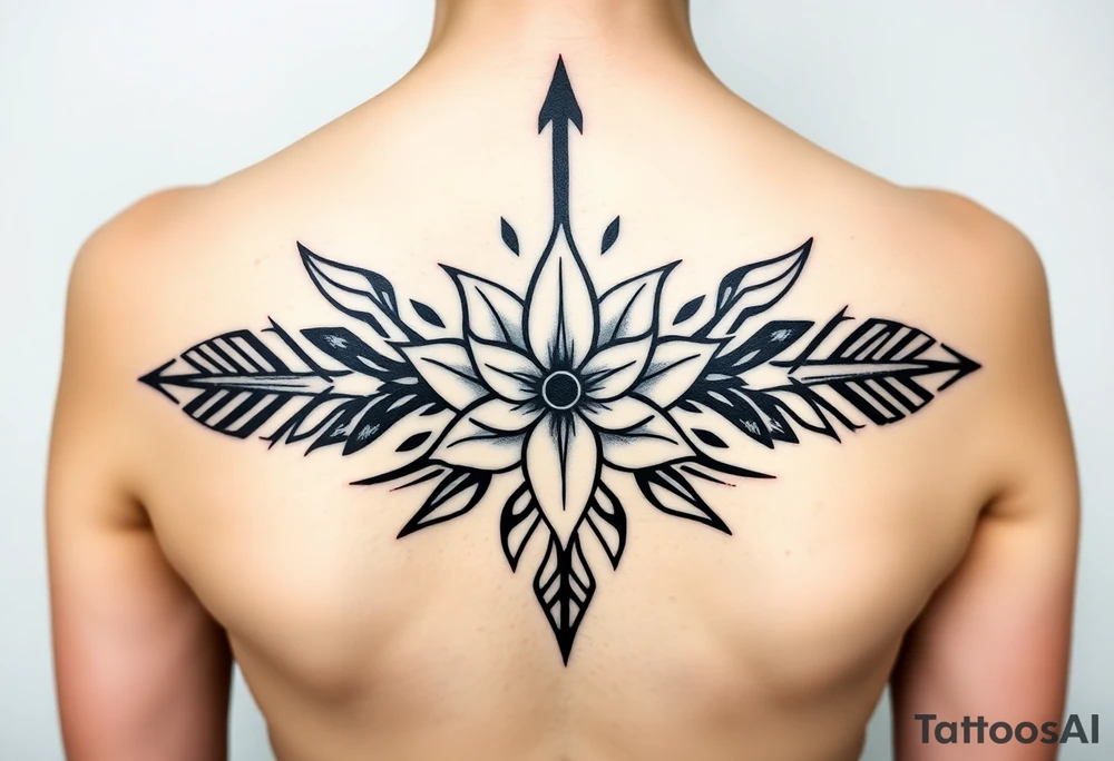 to cover up a arrow with lotus flower in centre tattoo idea