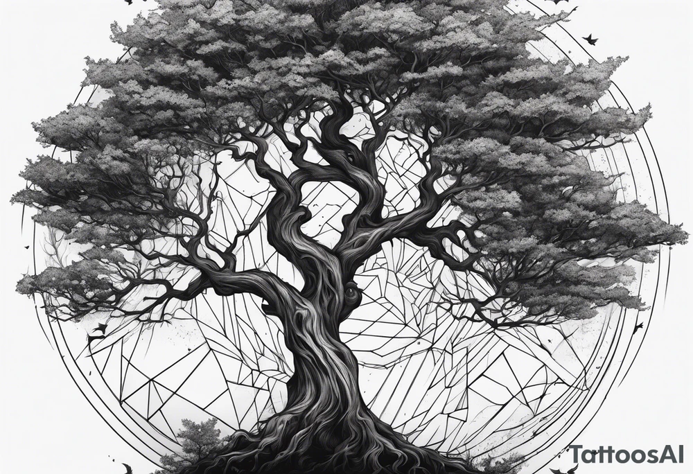 Creepy tree asymmetrical tattoo idea