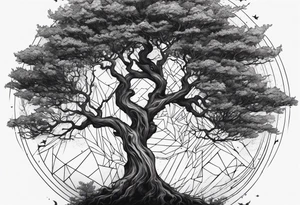 Creepy tree asymmetrical tattoo idea