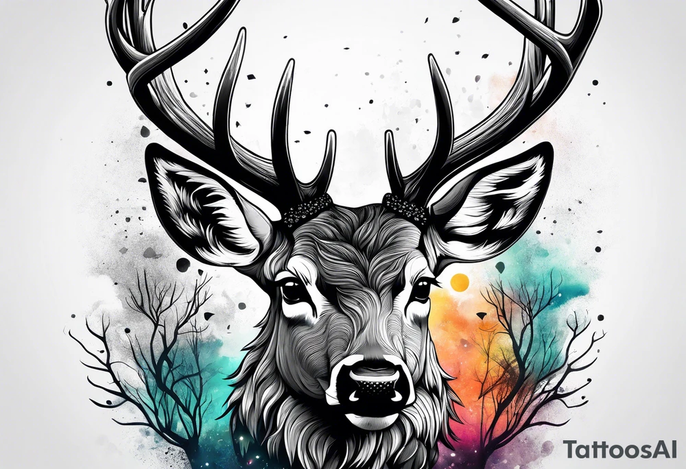 deer forest tattoo idea