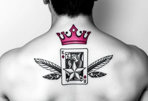 pink princess crown on top of puppy paw prints, king of hearts card, army camouflage star, feathers tattoo idea