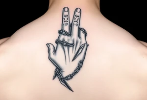 Chains wrapped on thumb and pointer finger connecting together tattoo idea