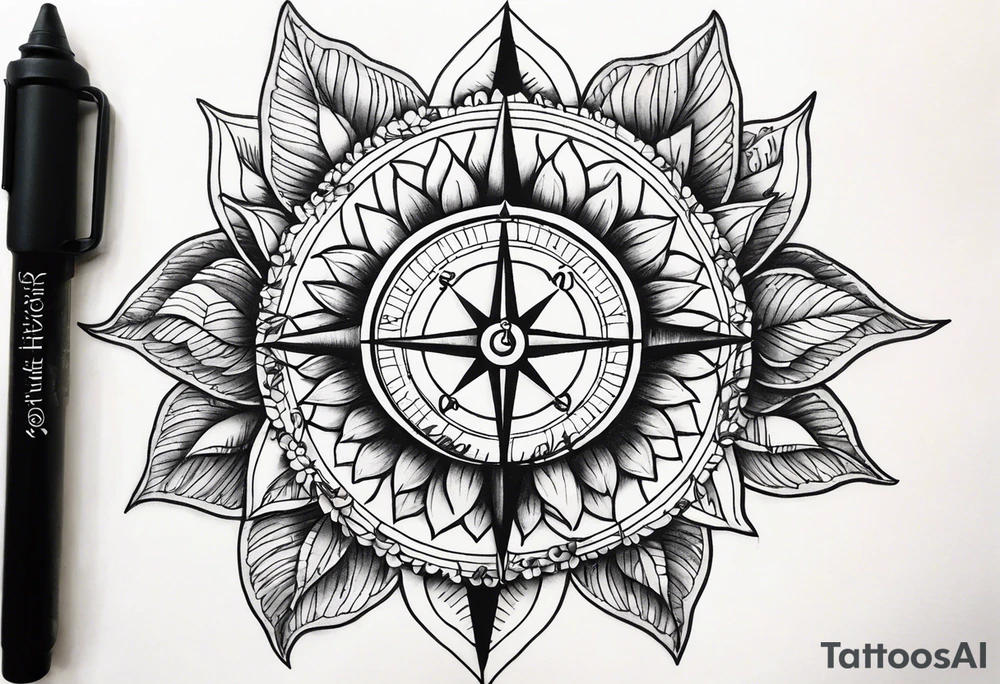 Sunflower and a compass, with the words "To Thine Own Self Be True" tattoo idea