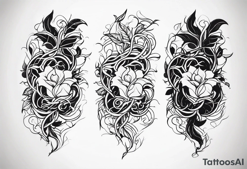 vines coming from skin and wrapping around arms. multi view angles tattoo idea