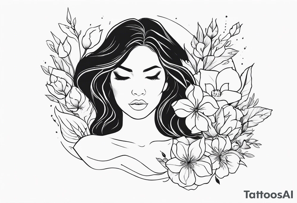 she is fire and flowers, feminist tattoo, strong but really delicate, fine lines tattoo idea