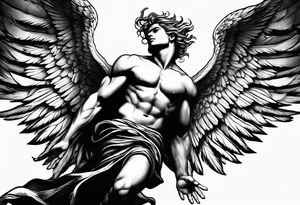 male angel falling from the sky with hate in his eyes tattoo idea