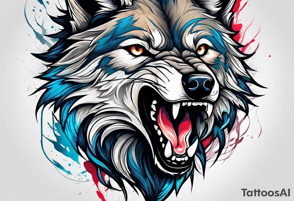 a wolf roaring tattoo idea