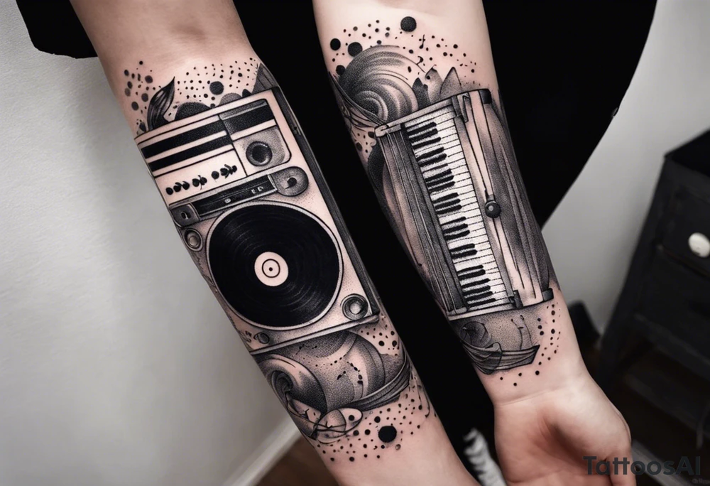 sleeve

music notes, a cassette tape, and
instruments tattoo idea
