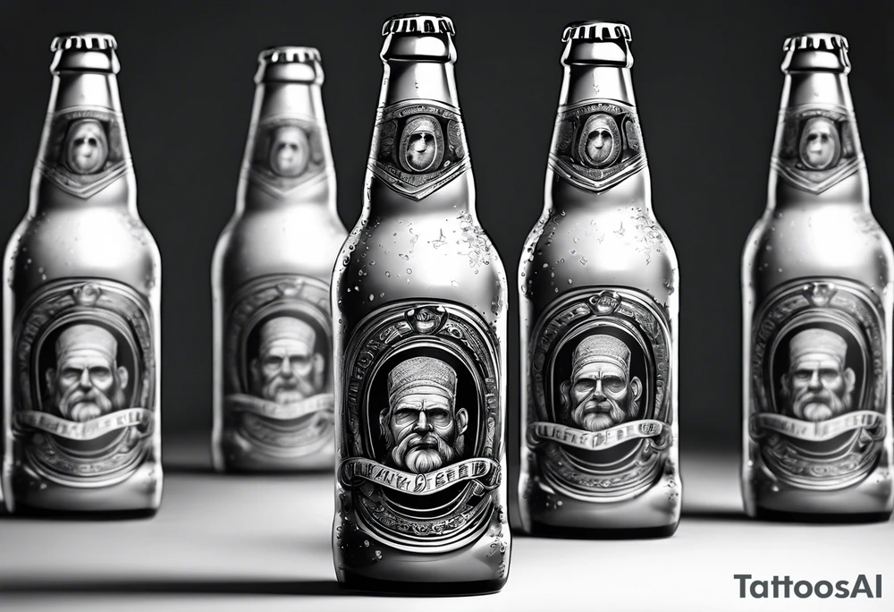 A bottle of beer with a sad face tattoo idea