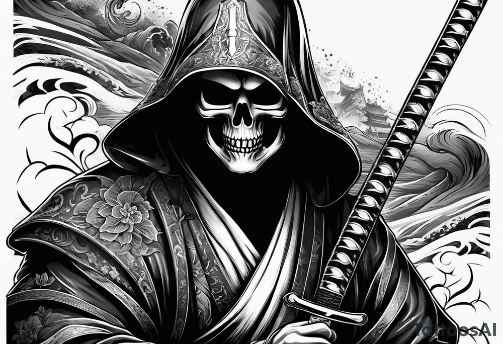 katana with grim reaper tattoo idea