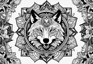 Mandala theme design with joker cards and wolves for forearms tattoo idea