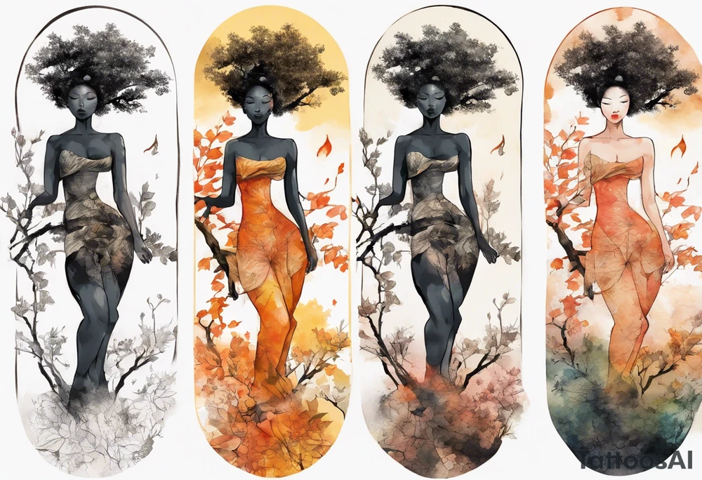 a tree that turns into a black woman reaching for the sun tattoo idea