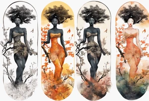a tree that turns into a black woman reaching for the sun tattoo idea
