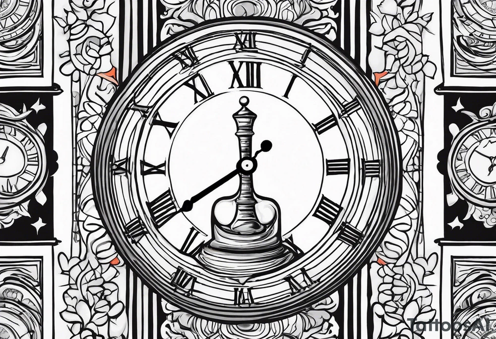 draw a clock/hourglass. They are surrounded by Roman numerals. It is a black and white tattoo for the right shoulder of a man tattoo idea