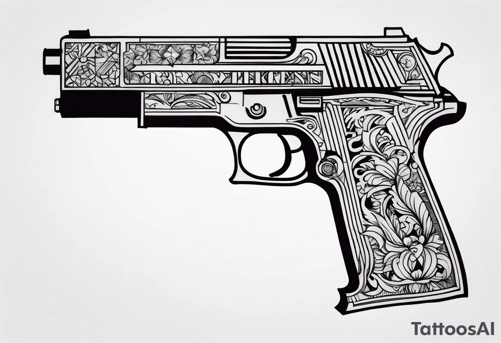 The letters AR with a pistol on each side tattoo idea