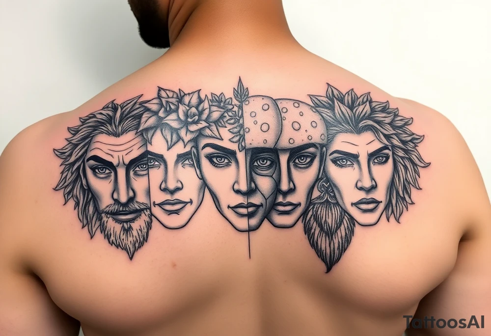 All 4 seasons represented in
 faces tattoo idea
